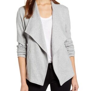 Women’s Caslon Drape collar casual knit blazer - light gray - small